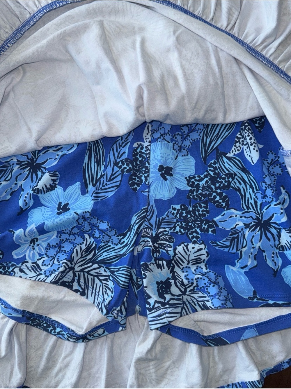 Lilly Pulitzer Blue Floral Empire Waist L/S Dress w/ Short Under Ruffle Hem XS - Picture 11 of 13